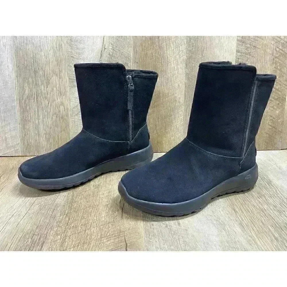 Skechers Womens 6 On-The-Go Joy Suede Goga Mat Air Cooled Boots Shoes Faux Fur